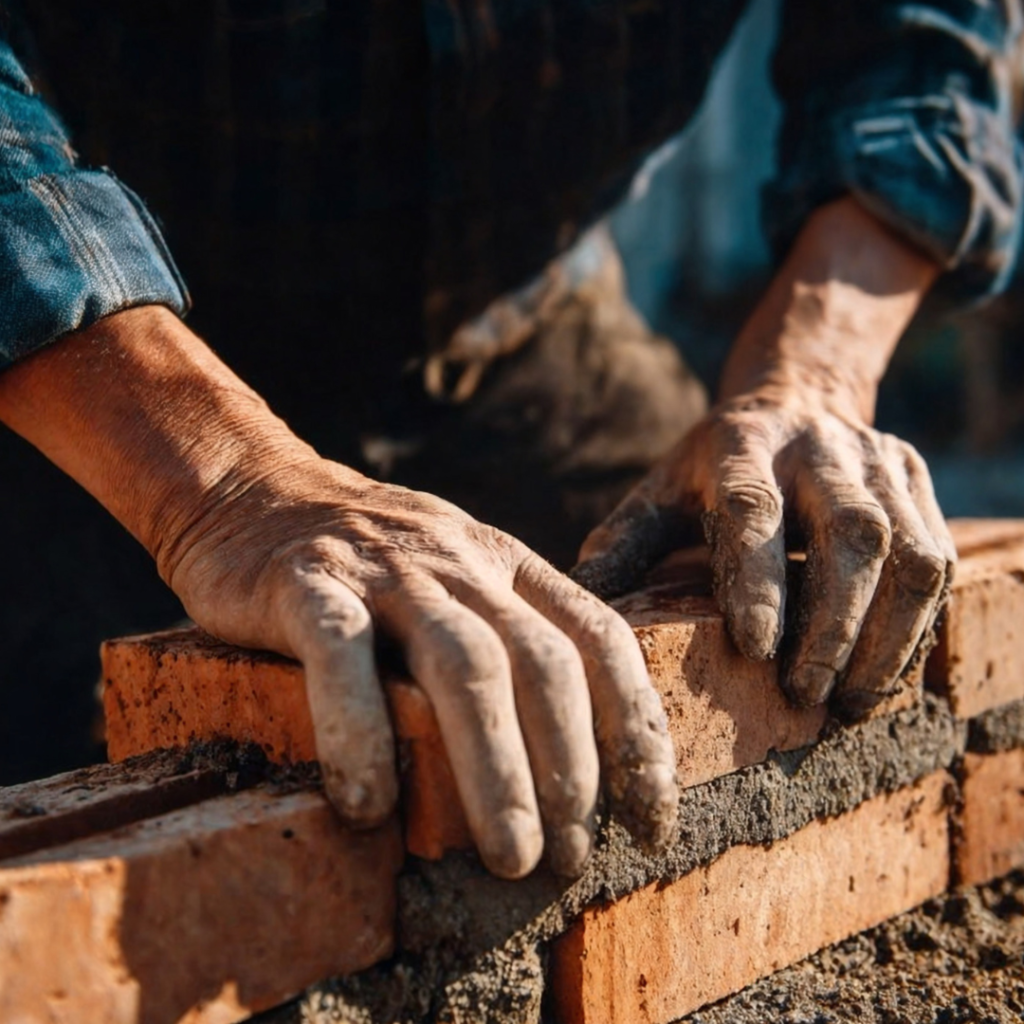 Commercial masonry contractors in Texas installing brick and stone exterior