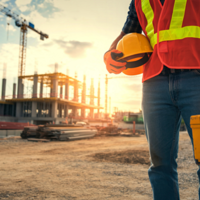 Commercial construction services in Texas job site, showing a steel frame structure being erected.